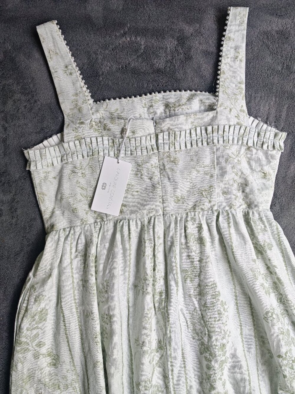 Caroline Constas NWT Pearl Linen Blend Midi Dress M Mint Floral $395 - Picture 12 of 16